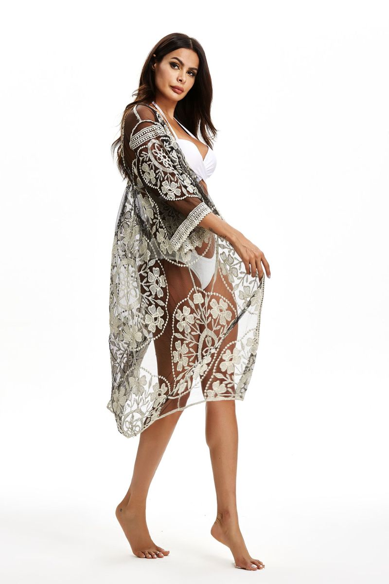 Damenbekleidung Mesh Bestickte Spitze Strand Cover Up Meer Urlaub Bikini Lange Sonnenschutz Kleidung Heißer Verkauf_voghion.com