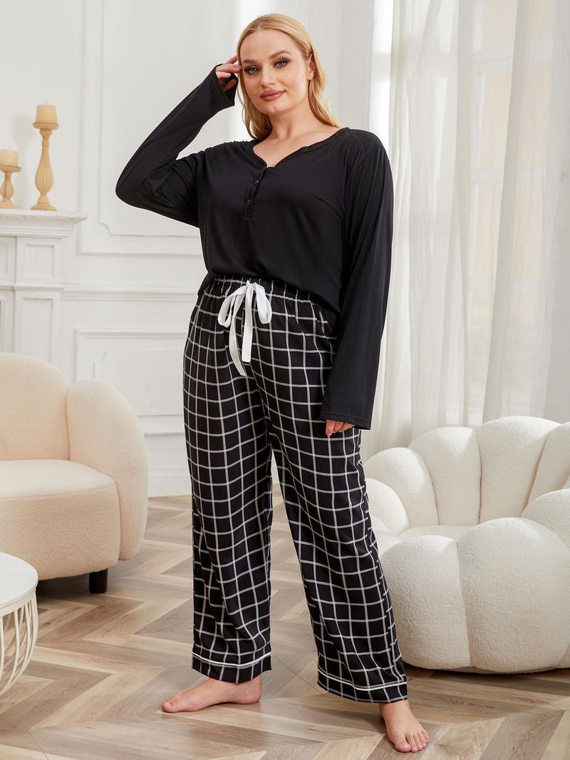 Damen-Schlafanzug in Übergröße, Herbst und Winter, lässig, locker, übergroß, mit langen Ärmeln und Hose_voghion.com