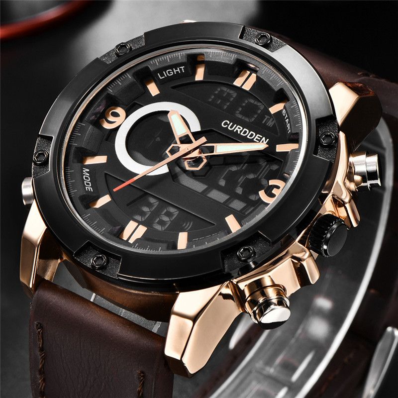 Men's Sport Watch With Analog-Digital Display, GMT Function, Date & Week Indicator, Luminous Hands, PU Leather Strap, Alloy Case_voghion.com