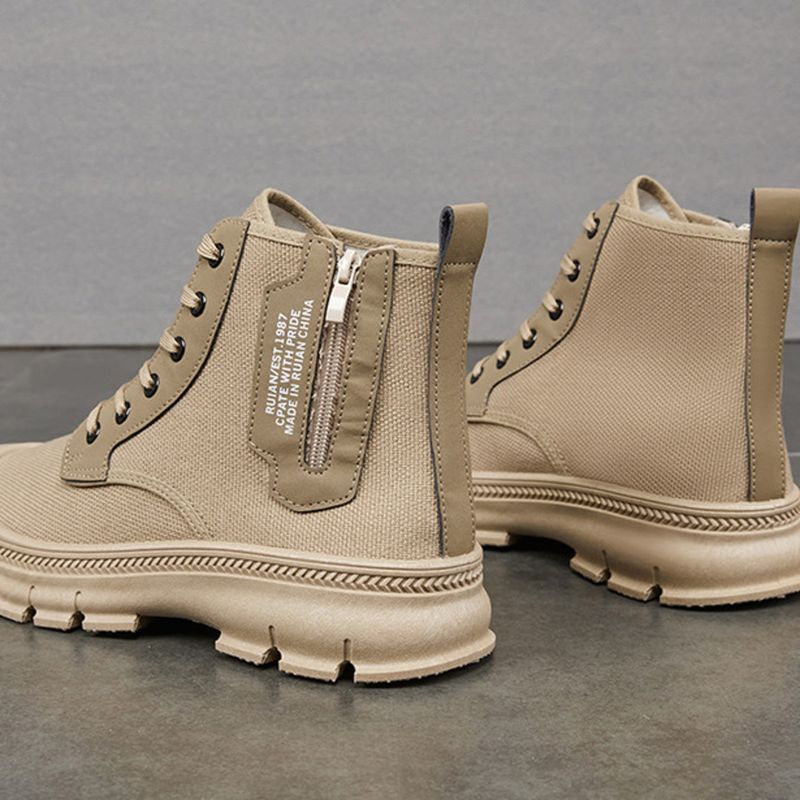 Bottes de randonnée pour hommes avec fermeture éclair latérale, tige haute, semelle épaisse, résistantes à l'usure, antidérapantes, légères et respirantes._voghion.com