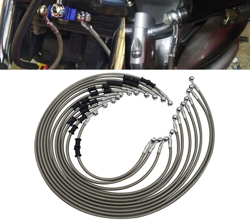 Manguera de freno trenzada de 300 mm a 2200 mm para embrague hidráulico M10 de 28 ° Banjo y tubo para motocicleta universal_voghion.com