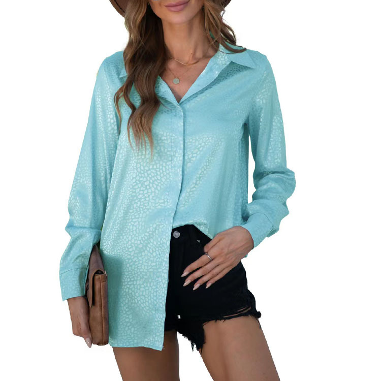 Camicie da donna comode top larghi a maniche lunghe in raso con motivo ghiaia_voghion.com