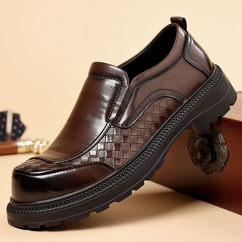 Suitable For All Seasons Large Thick Sole Loafers Spring New Fashion Derby Business Leather Trendy Men's Shoes Height Increasing_voghion.com