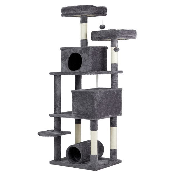 65 Inch Cat Tree Cat Tower For Indoor Cats, Large Multi-Level Cat Play House Condo Furniture With Padded Platform Beds, Large Cozy Condos, Sisal Scr_voghion.com
