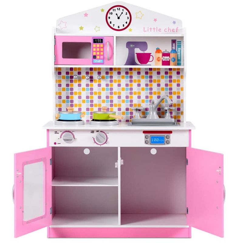 Sturdy Quality Realistic Design Kid's Wooden Pretend Cooking Play Kitchen Set Boost Cognitive Skills For Kids_voghion.com