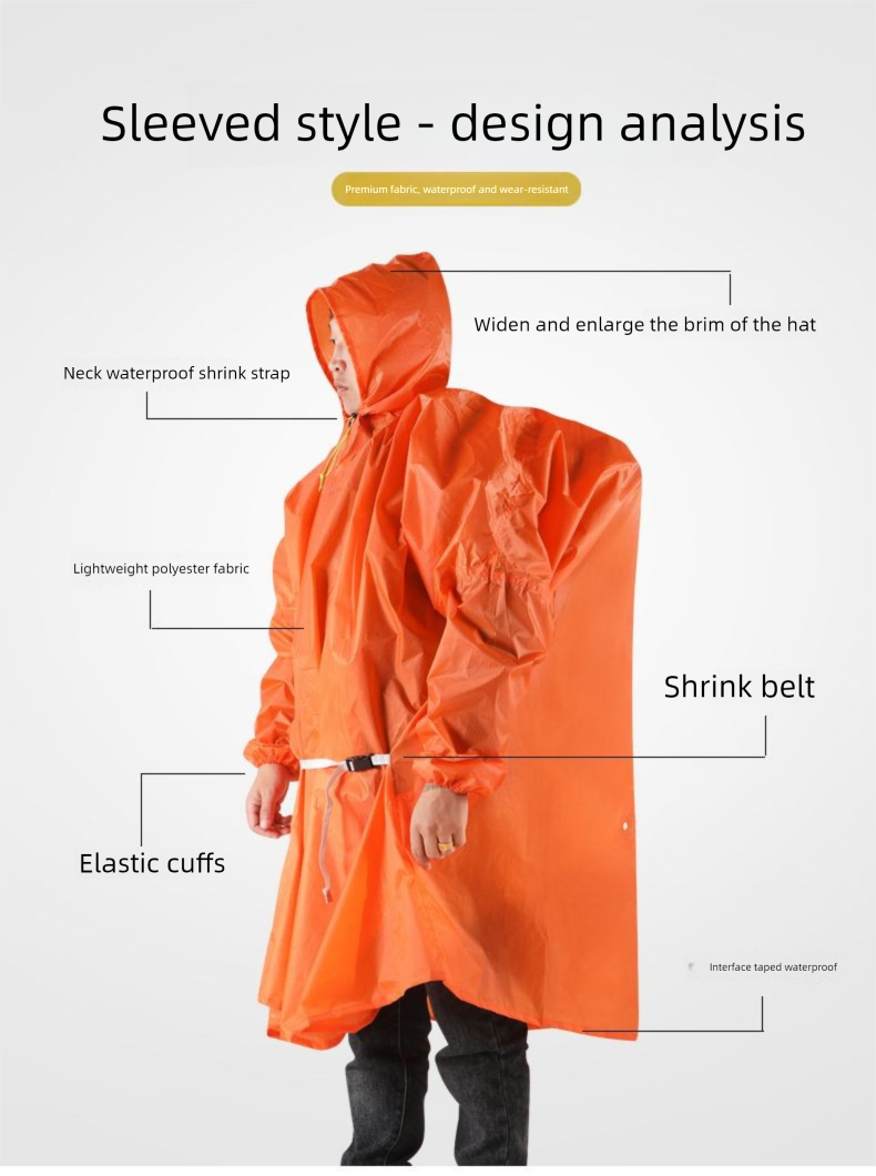 Płaszcz przeciwdeszczowy na wędrówki, podróżny, z grubej tafty poliestrowej, wielofunkcyjny, 3 w 1, ultralekki, trekkingowy_voghion.com