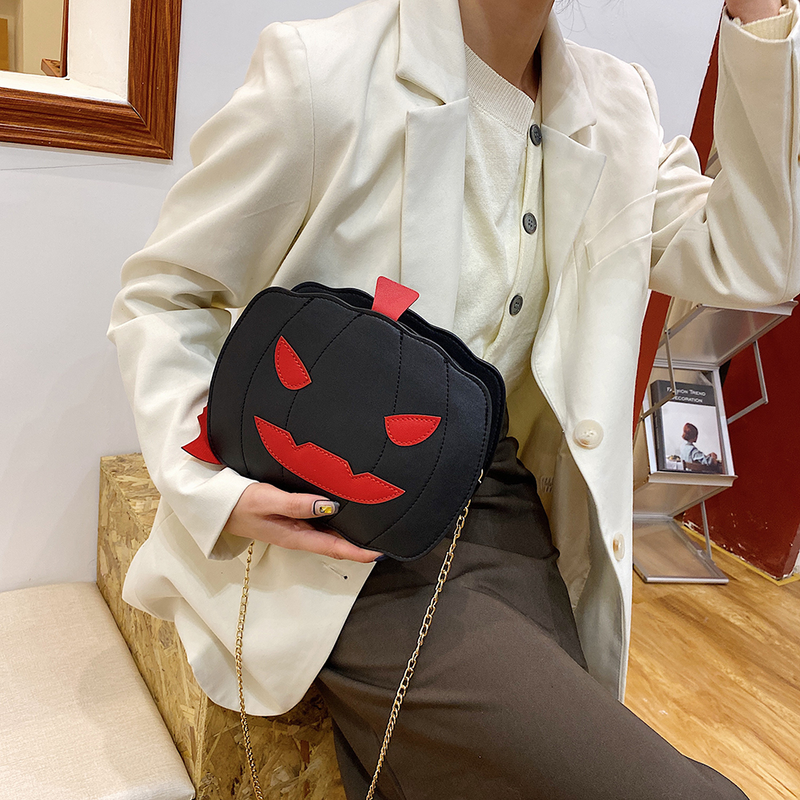Borsa a tracolla a catena fantastica moda femminile Fanny Glitter Crossbody Halloween Devil a forma di zucca selvaggia_voghion.com