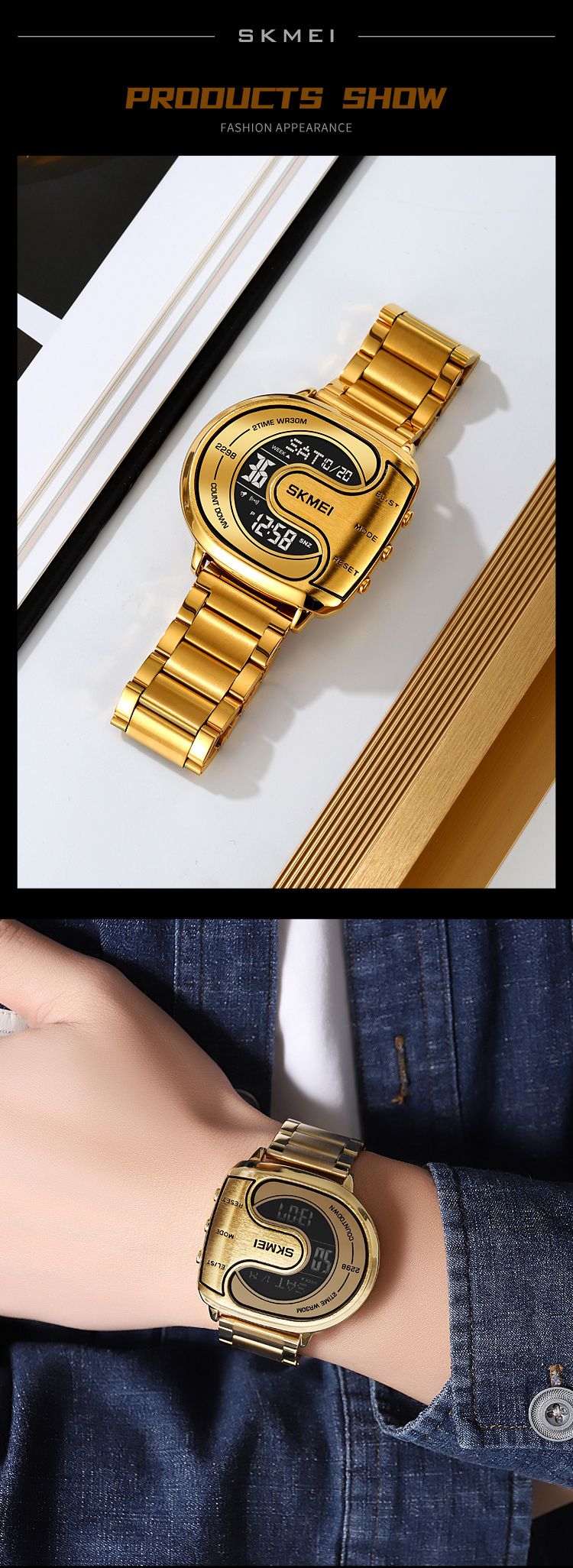 SKMEI Orologio sportivo digitale da uomo con cronometro e display retroilluminato in acciaio inossidabile, impermeabile, con data e allarme, orologio da polso Reloj Hombre_voghion.com