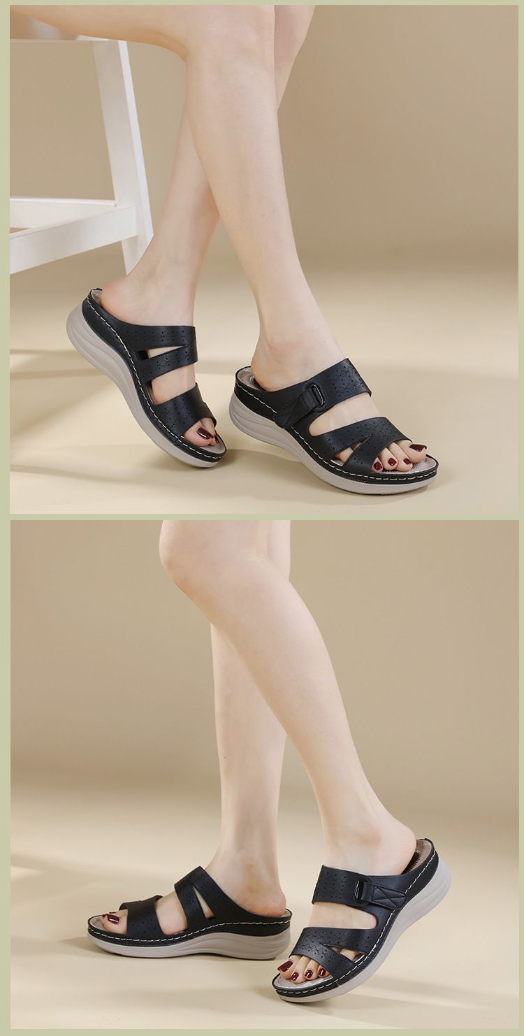 Sandales compensées décontractées pour femmes, bout rond ajouré, pointures larges, modèle JS777-20 (Nouveauté 2025)._voghion.com