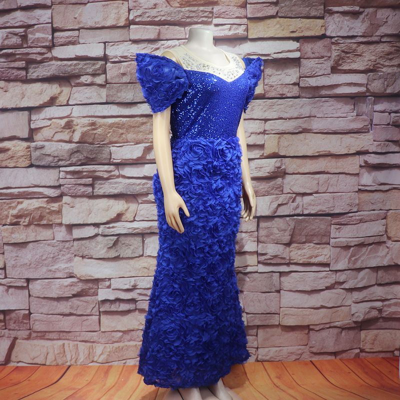 Abito da donna abito di lusso tridimensionale ricamato con scollo rotondo in paillettes calde con strass con abito da sera con cintura_voghion.com