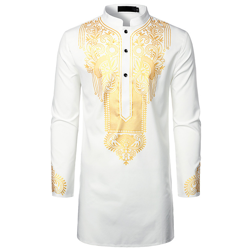 Herre Casual Fashion Bronzed Pullover skjorte Tuten Lang skjorte Muslin Lige skjorte_voghion.com