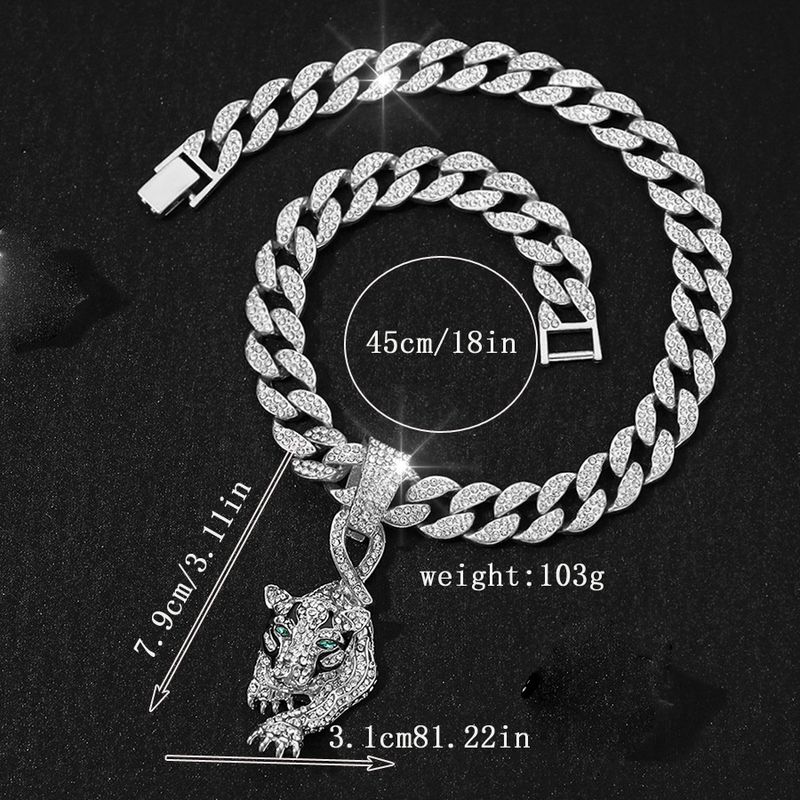 New Niche Personalit Leopard Pendant Full Of Diamonds, Fashionable Street Hip-hop Watch Buckle, Cuban Necklace_voghion.com