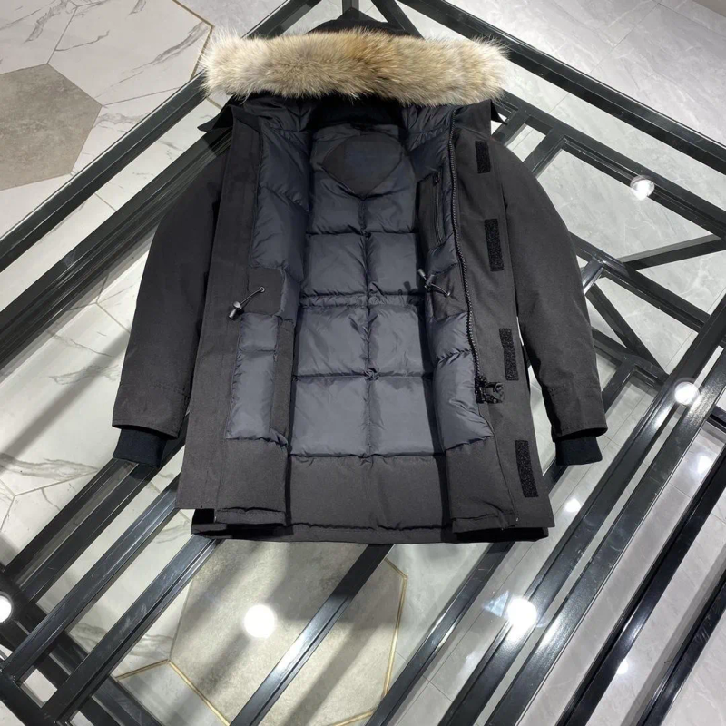 Giacca invernale con cappuccio e collo in vera pelliccia di lupo, parka antivento caldo da uomo_voghion.com