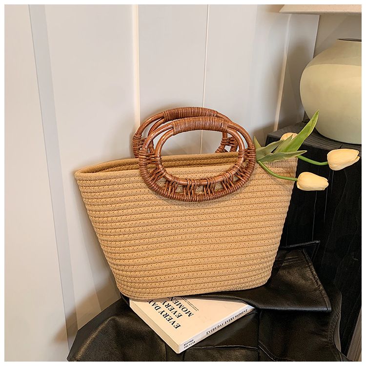 Ny nischdesignad handväska med stor kapacitet, minimalistisk och elegant vävd tygväska för kvinnor med strandgräs_voghion.com