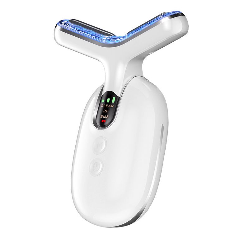 Dispositivo de masaje facial con luz de color de piel rejuvenecedor, tensor y lifting de belleza con microcorriente EMS para cuello_voghion.com