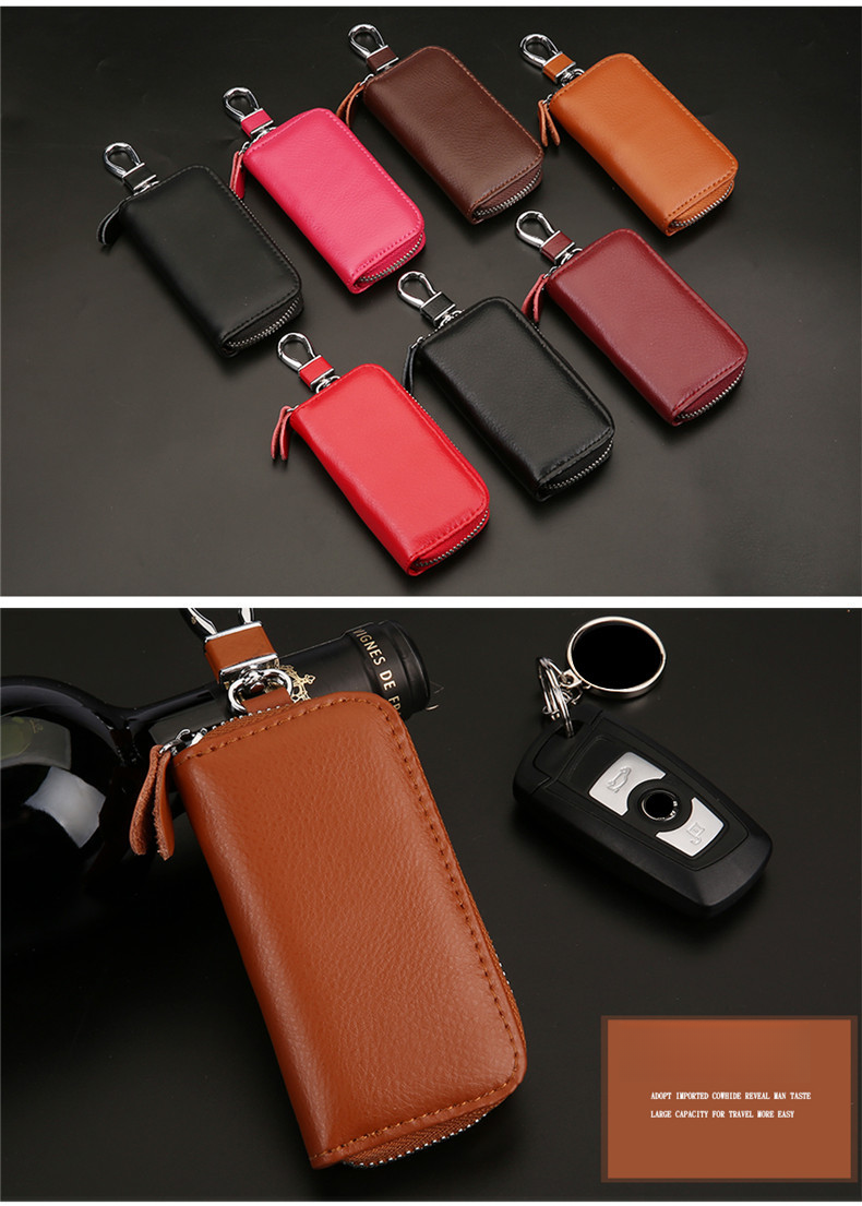2024 Men's New Genuine Cowhide Car Keycase Men's and Women's Cowhide Keychain Large Capacity Zipper Key Card Bag_voghion.com