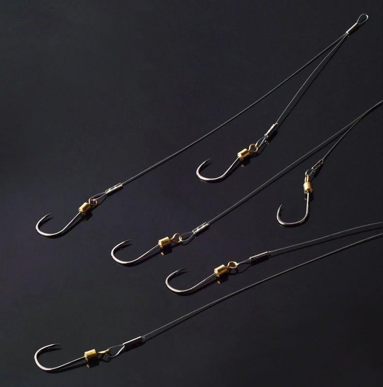 Steel Wire Finished Sub-line Double Set Anti-tangle Pre-tied Anti-bite Swivel Rotating Fish Hook For Catching White_voghion.com