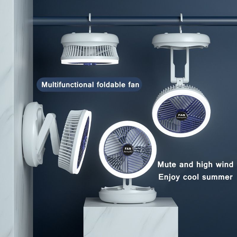 USB Charging Foldable Desk Fan Wall Mounted Hanging Ceiling Fan With LED Light 4 Speed Adjustable For Home Room Air Cooler Fan_voghion.com