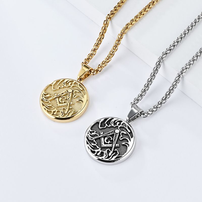 Zednářství z nerezové oceli kulatý přívěsek bratrstvo titanová ocel náhrdelník pánské doplňky svetr řetízek_voghion.com