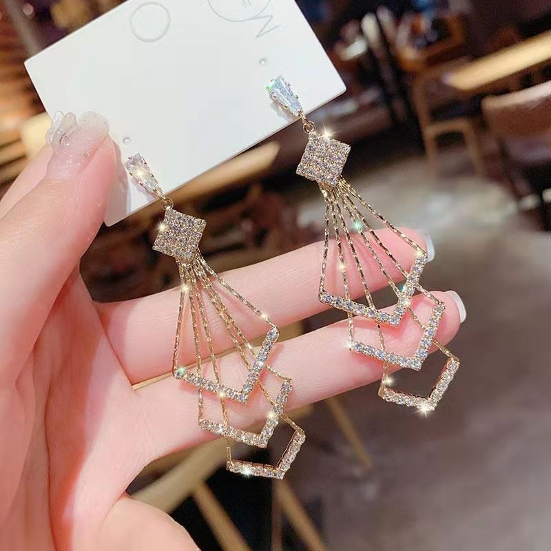 Women's earringstassel earrings for women, versatile long diamond-encrusted sparkling temperament internet celebrity S925 silver needle earrings_voghion.com