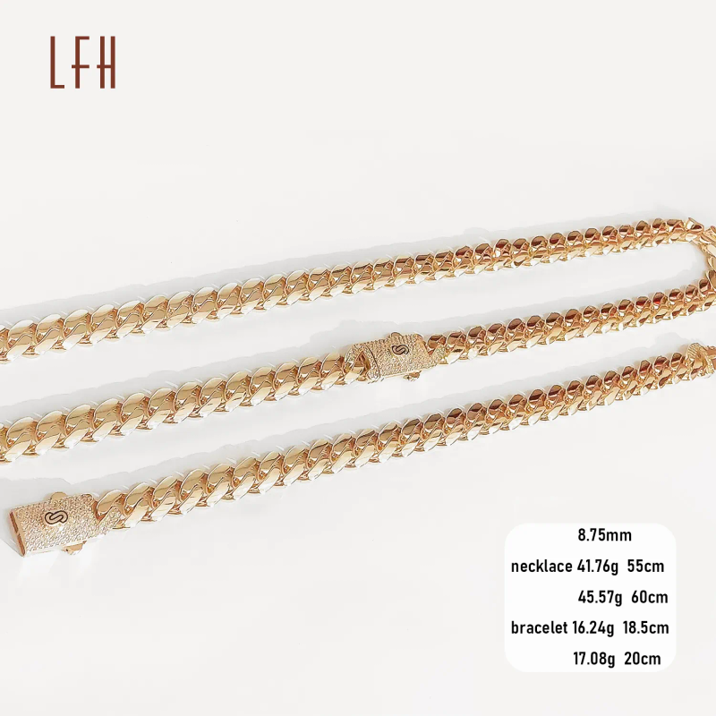Wholesale Choker Custom Gold Chain Real Gold 8.75mm Miami Monaco Cuban K Necklace_voghion.com