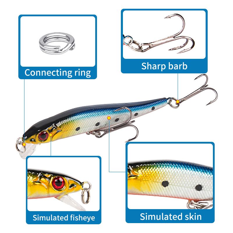 Esca galleggiante classica da 8 colori, 10,7 cm, 6 g, con perline ad anello + tre ganci potenziati per attaccare l'esca di simulazione del branzino_voghion.com