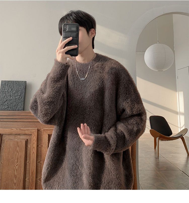 Neutral style black sweater men's 2023 autumn winter new trendy brand high thick warm loose and cool solid color jacket_voghion.com