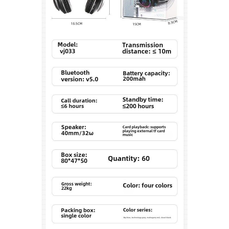 VJ033 Cuffie Bluetooth wireless Cuffie sportive da gioco con luce colorata a LED e bassi potenti_voghion.com