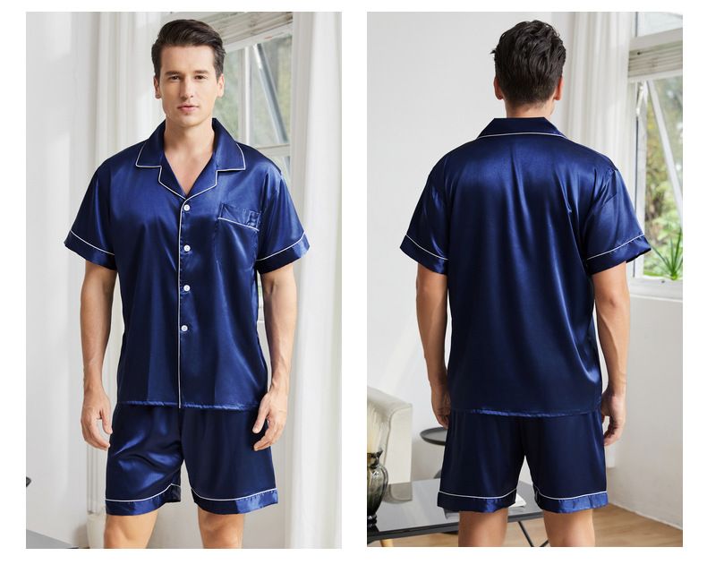 Sous-vêtements d'été pour hommes, costume de maison à revers, pyjama fin pour hommes, vêtements de maison amples de grande taille_voghion.com