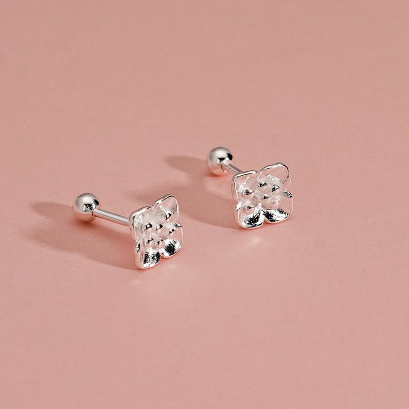 Tiqi Foot Argento 999 Niche Semplice Fiore di Ciliegio Con Dolce Design Femminile, Fibbia a Vite, Foro per L'Orecchio, Orecchini a Fiore_voghion.com