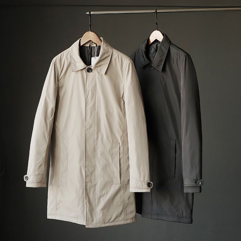 Men's Waterproof Windproof Quilted Long Coat With Stand Collar Winter Warm Trench Coat For Casual Outwear (Khaki, Black, Navy, Gray)_voghion.com