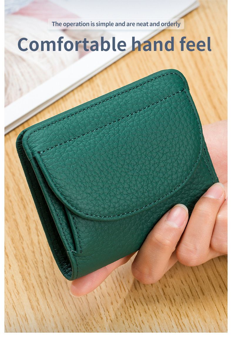 Mini portefeuille de style japonais avec petit portefeuille pliable RFID, grande capacité en cuir véritable, simple et ultra-mince pour femme_voghion.com