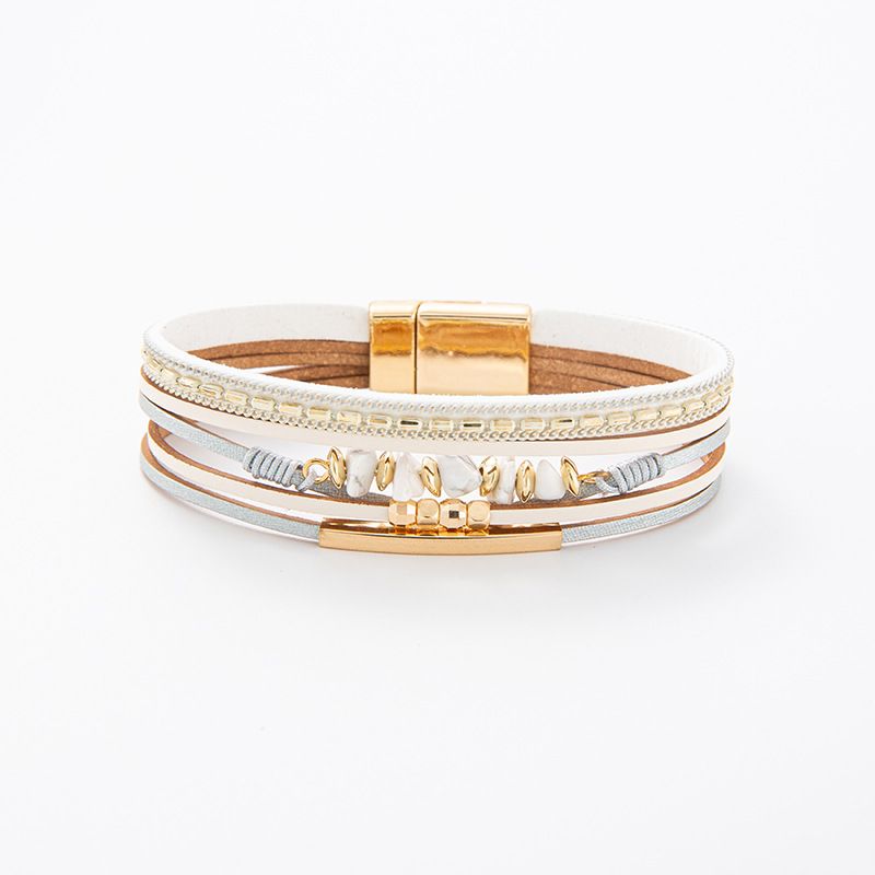 Magnetverschlussarmband für Damen – Mehrschichtiges Design aus Naturstein und Leder (Perfekt für den Strandurlaub im Sommer und als Accessoires im Boho-Stil)_voghion.com
