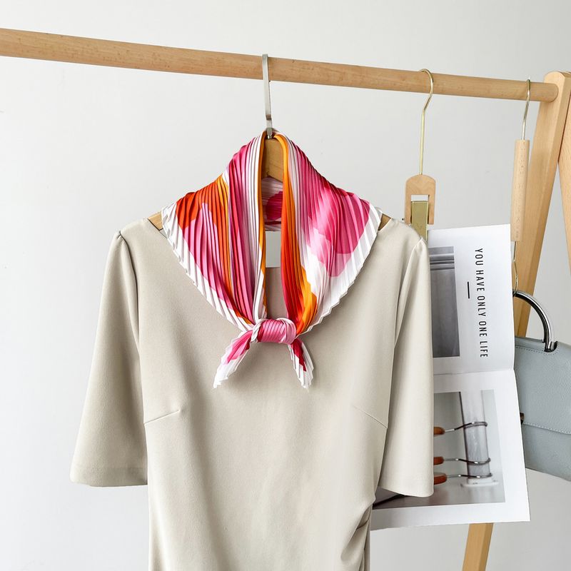 Square 70cm Printed Small Silk Women's New Neck Satin Pressed Pleated Scarf_voghion.com