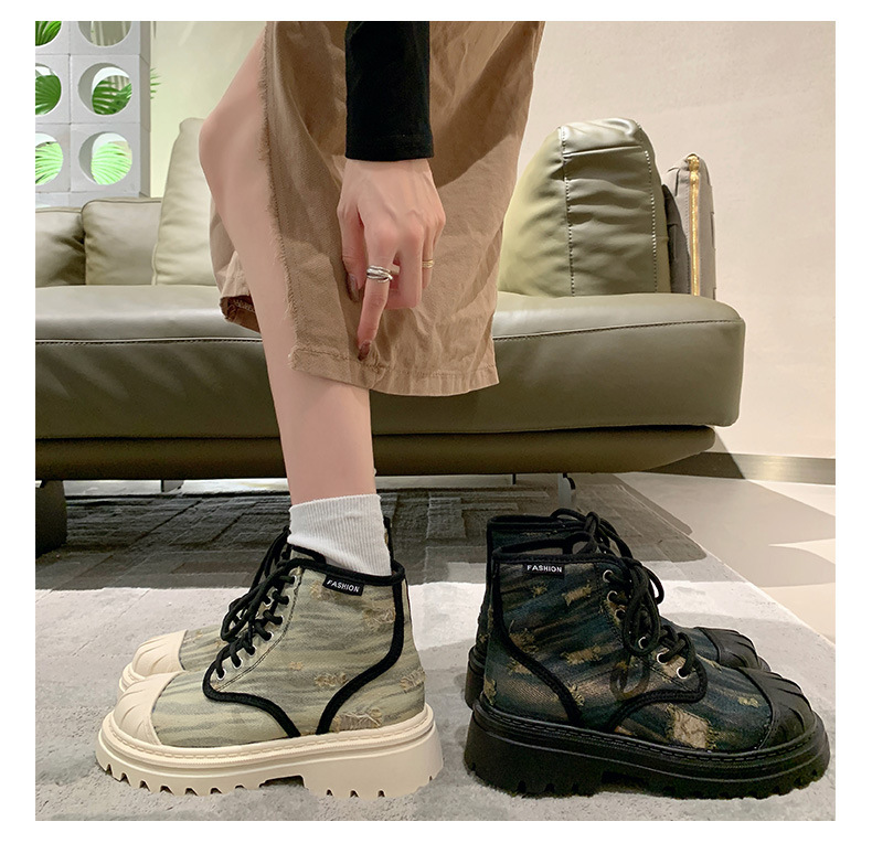 Shell Head Beggar Hole High Top Canvas Shoes Women S Autumn New Ins Trend Niche Thick Soled Martin Boots_voghion.com
