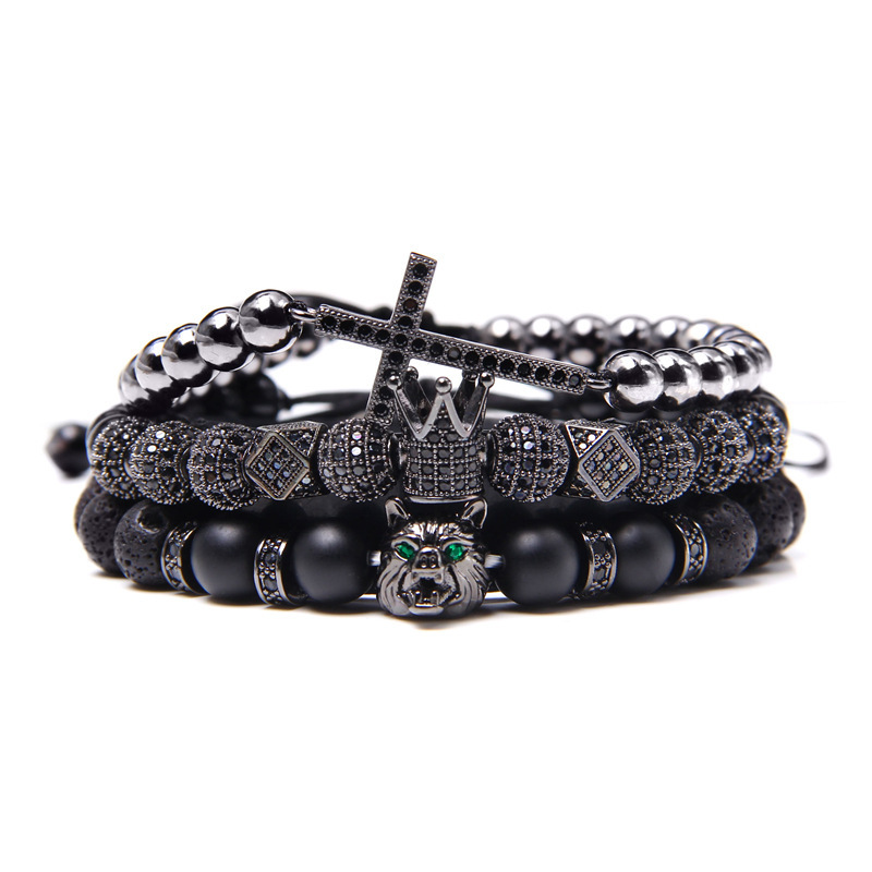 Natuursteen combinatie set ronde kralen armband micro ingelegde Boheemse kruiskralen_voghion.com