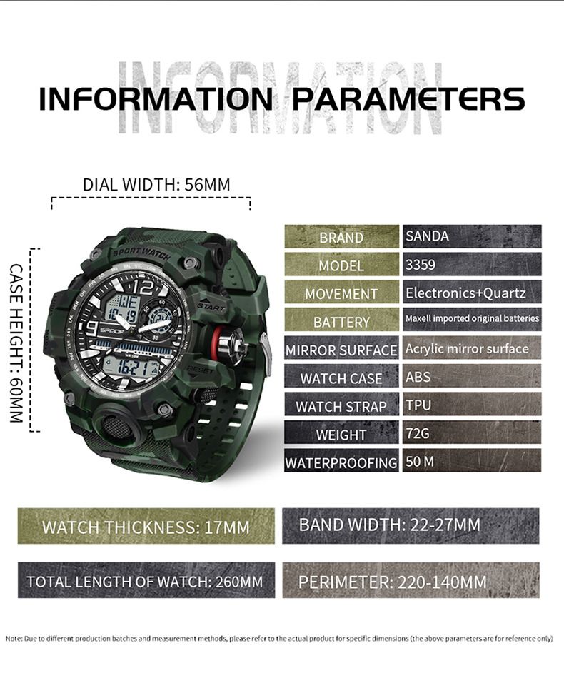 Orologio sportivo digitale mimetico robusto con doppio display, sveglia, cronometro e resistenza all'acqua fino a 50 m per uomo, orologio sportivo elettronico impermeabile_voghion.com