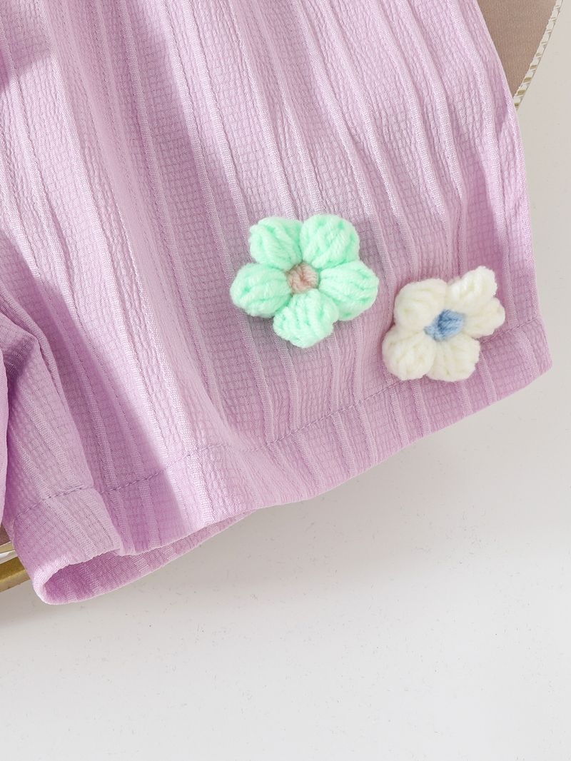 Adorable Floral Print Baby Girl Outfit - Short Sleeve Top & Bow Shorts Set For Summer_voghion.com