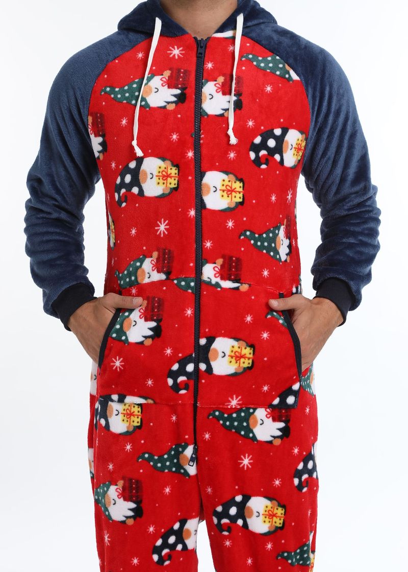 2024 New Cross Border Factory Supply Men's Flannel Cloud Printed Hooded Jumpsuit Pajamas And Home Wear_voghion.com