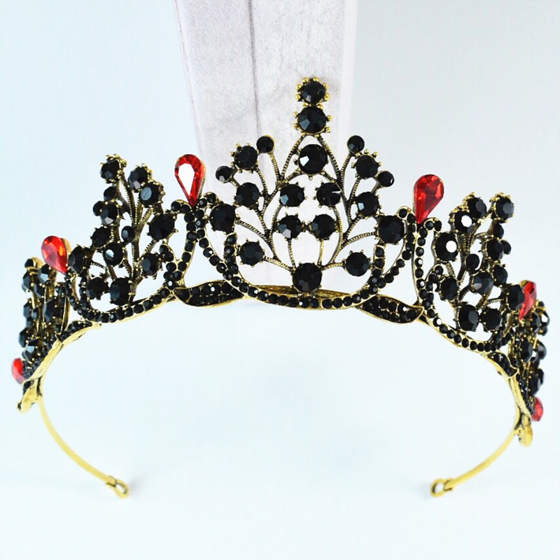 Nouveau diadème de mariée avec diamants, couronne de mariée rétro baroque noire, couronne d'anniversaire, accessoires pour robe de mariée_voghion.com