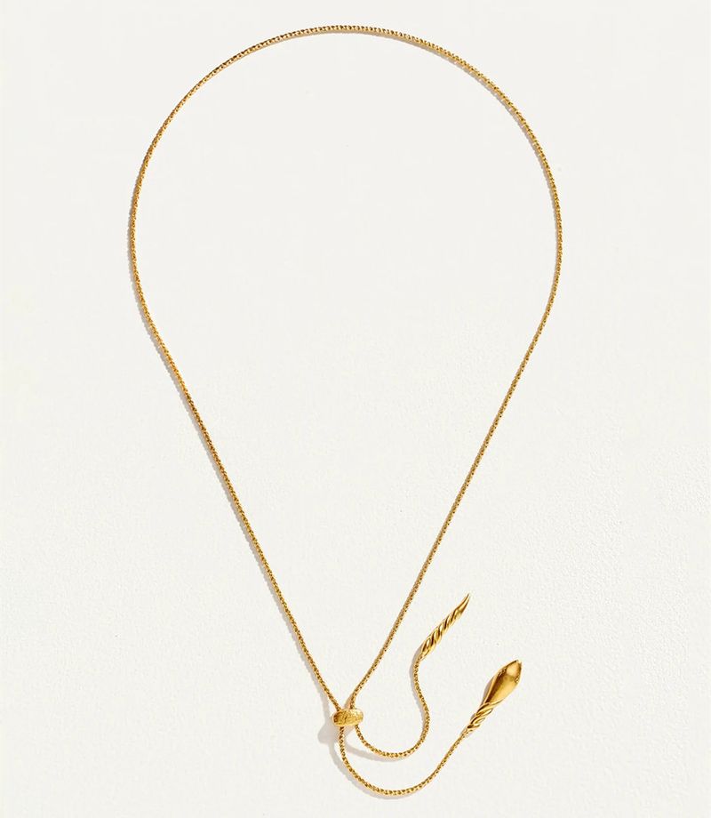 Collana con pendente a forma di testa di serpente a spirale lunga in oro alla moda per donna - Pezzo distintivo regolabile per outfit eleganti. Catena per maglione per donna_voghion.com