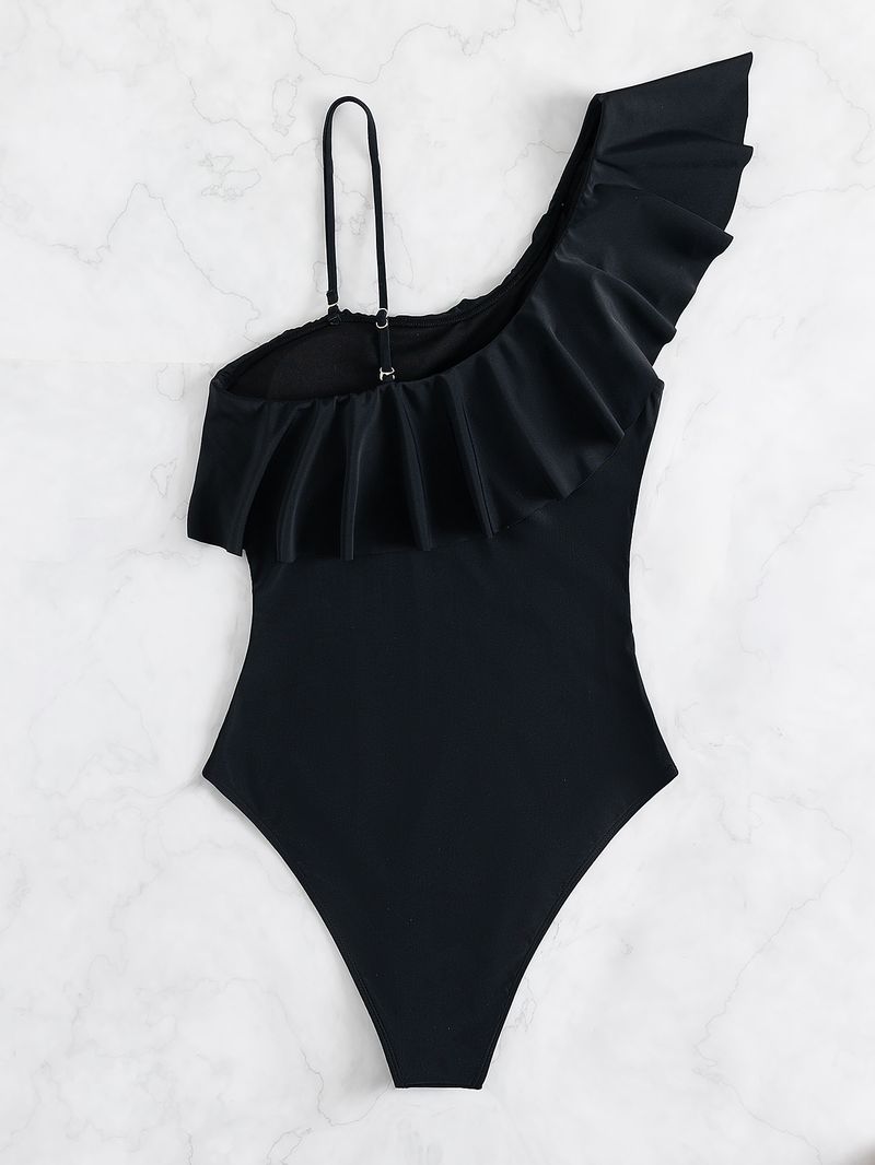 2025 nou, lemn multicolor, marginea urechii, plasă cu un umăr, costum de baie sexy dintr-o singură bucată, bikini pentru comerț exterior european și american_voghion.com