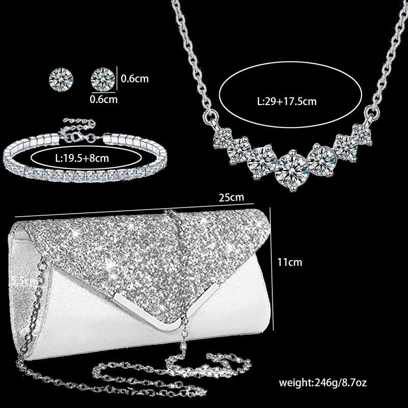 Set di gioielli da donna con collana di strass scintillanti, orecchini e bracciale coordinati, design geometrico per feste serali e uso quotidiano_voghion.com