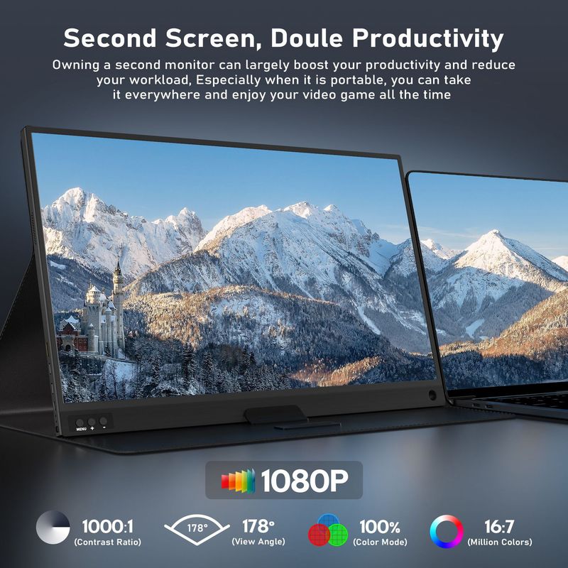 16.1inch Portable Monitor For Switch/PS5, Mobile Phone, Laptop, Direct Connection External Secondary Screen_voghion.com