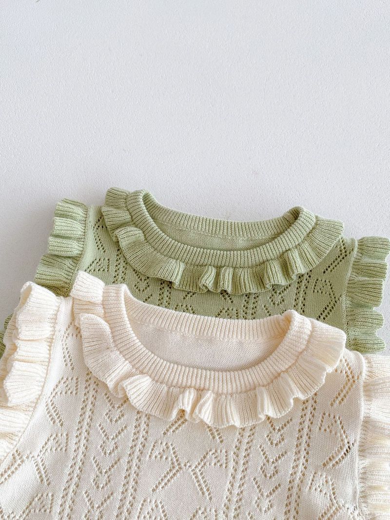Vêtements d'été pour bébés filles, version coréenne, pull tricoté, col en dentelle, haut, short, ensemble princesse fin_voghion.com
