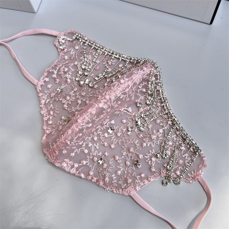 Lace Summer Mask Personalized Tassel Butterfly Diamond Decorative Mask Washable Breathable Mesh Veil_voghion.com