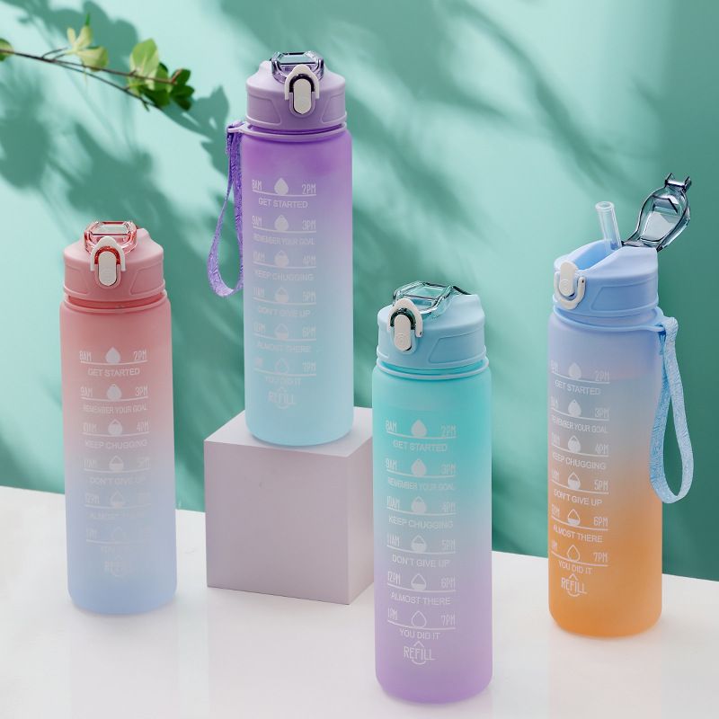 Gradient Bottle Mirror Cross, E-commerce, With Strap And Straw, 750ml, Shatterproof, Food-grade Bottle, Sports Water Cup_voghion.com