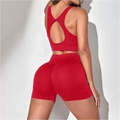 LazyZoom Yaz Popo Kaldırıcı Kolsuz Şeftali Popo Yoga Kıyafeti Kadınlar İçin Koşu Sporları Fitness Eğitimi İki Parçalı Set_voghion.com