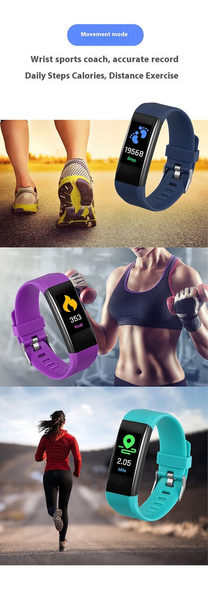 115plus Smart Armband Farbbildschirm Übungsmesser Schritt Herzfrequenz Blutdruck Musik Wetter Übungsarmband_voghion.com