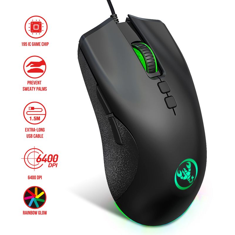 A883 Colorful Glowing 7D Game Mouse, Esports Wired Mouse 6400dpi Adjustable Macro Programming_voghion.com